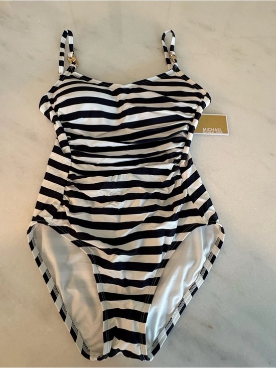Michael Kors Other - NWT Michael Kors MM4V470 Striped Navy White One Piece Swimsuit Ruched Size 6